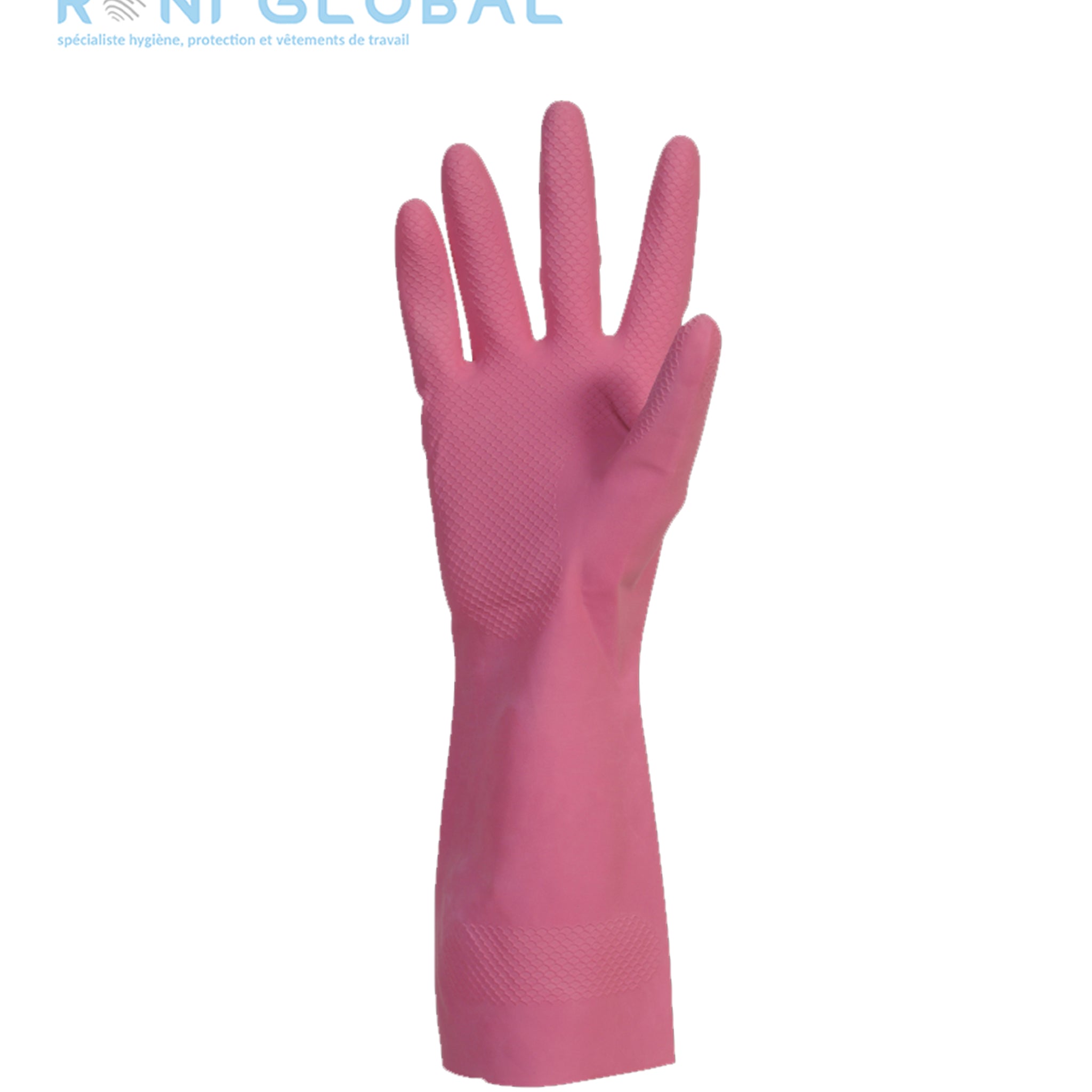 Gant de protection ménage latex floqué coton rose - MEDIPROTEC PROMOSAC (boîte de 12 paires)
