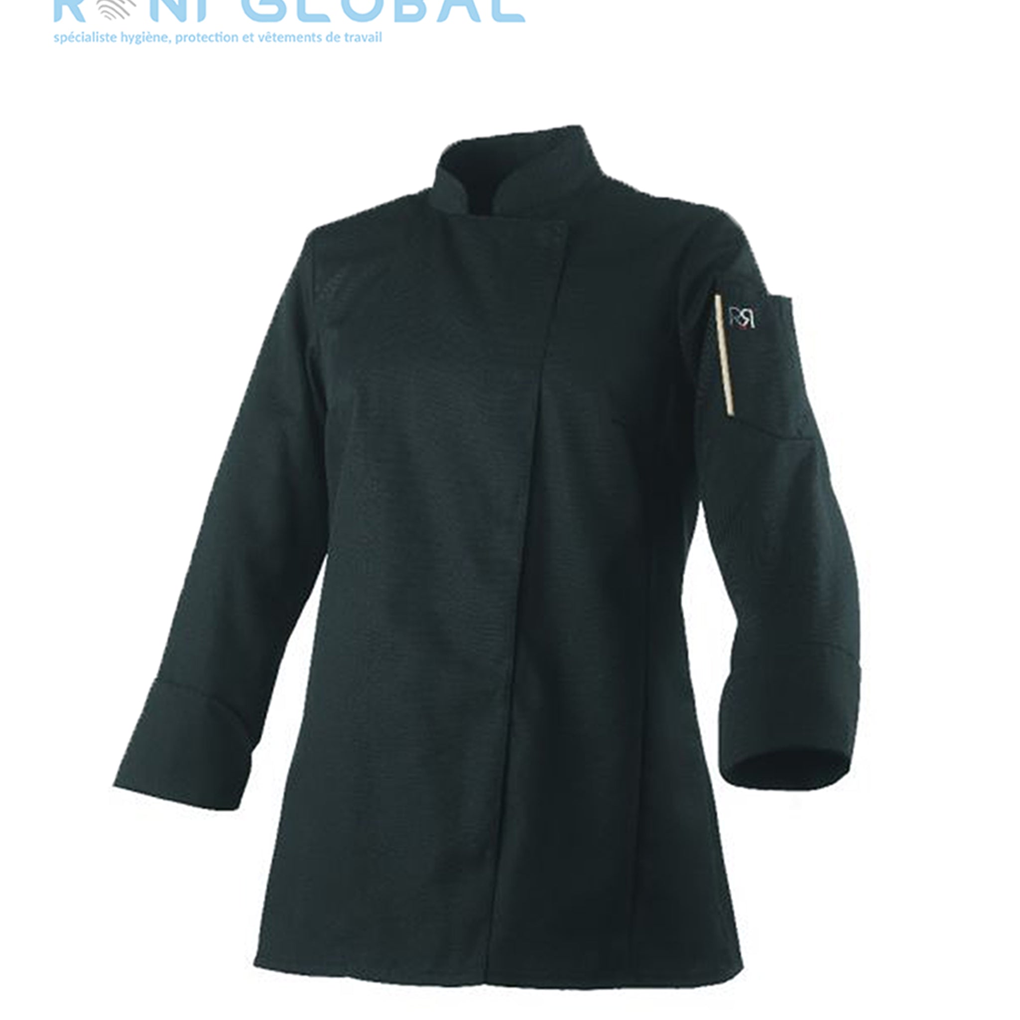 Veste de cuisine noire femme manches longues coupe slim en polyester/coton 1 poche - UNERA ML ROBUR