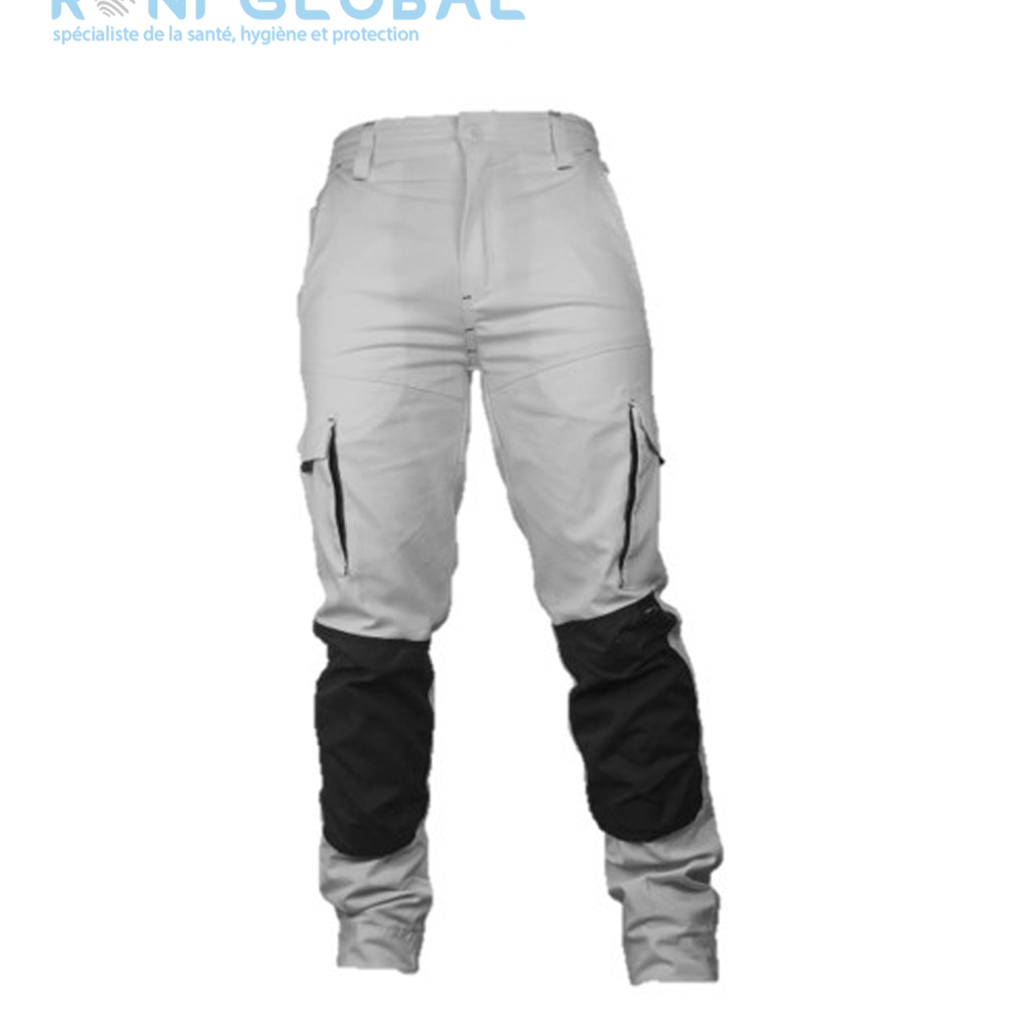 Pantalon de travail blanc avec protection genoux, en coton/polyester/élasthanne 6 poches - PANTALON PG BOB BLANC/GRIS PBV