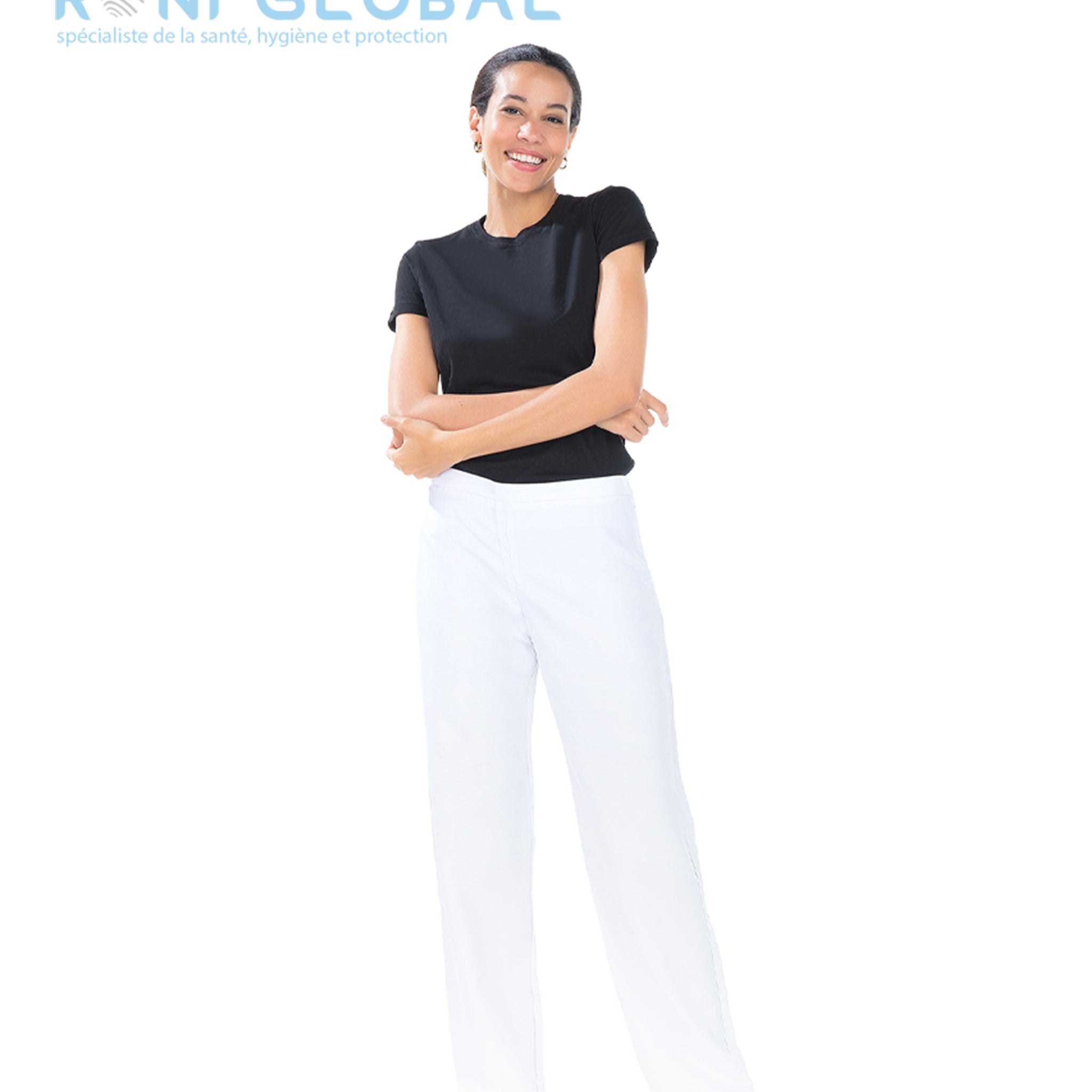 Pantalon de travail femme en polyester avec ceinture élastique dos sans poche - ALIZEE REMI CONFECTION