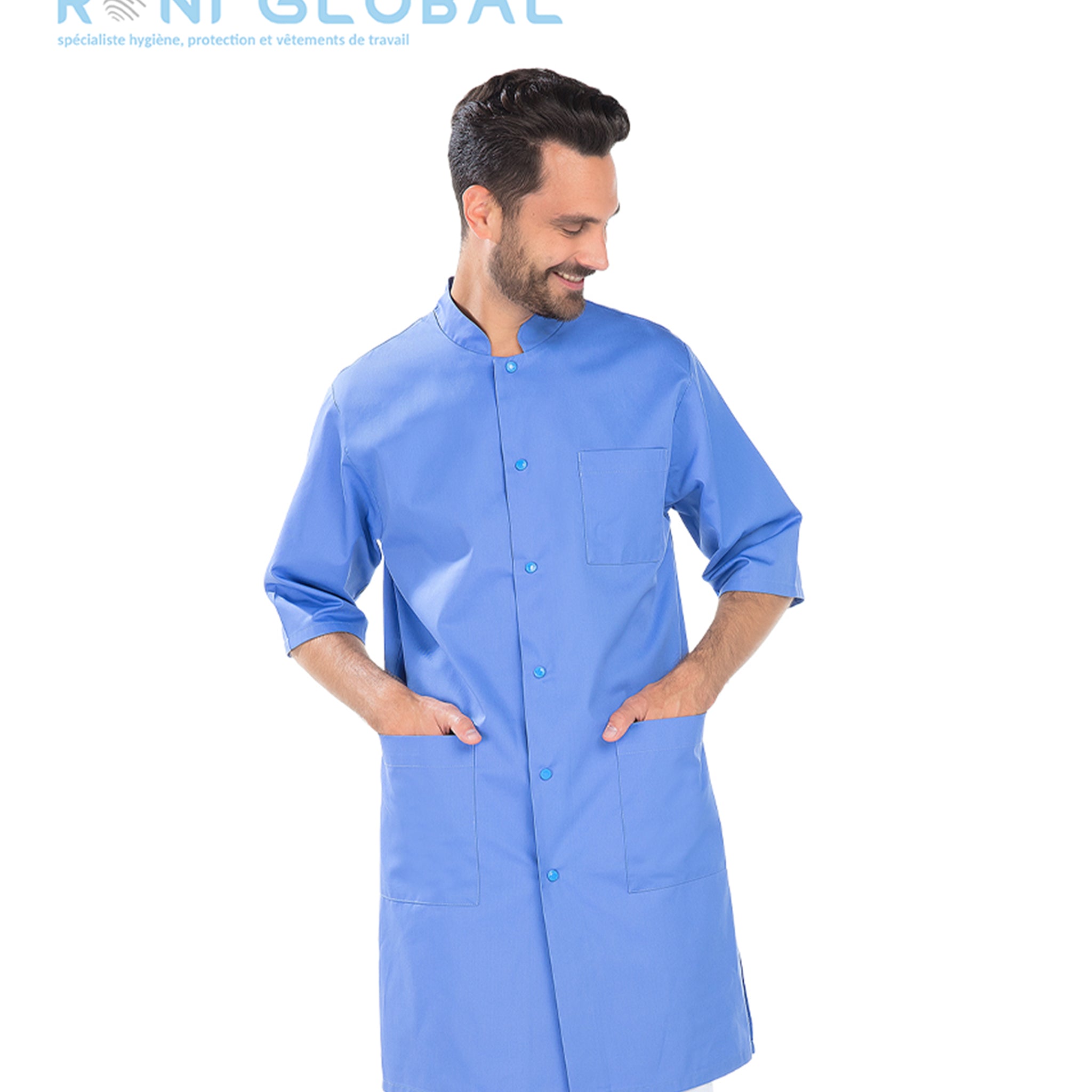Blouse longue de travail homme manches 3/4 en coton et polyester 3 poches - STEPHANO REMI CONFECTION