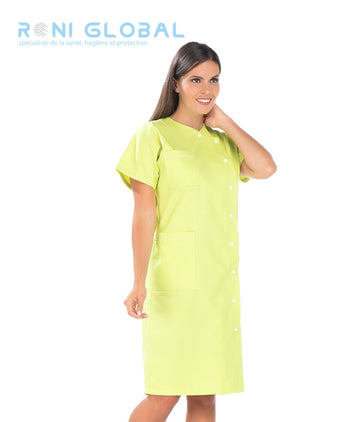 Blouse longue de travail femme manches courtes en polyester/coton 3 poches - CATHY REMI CONFECTION