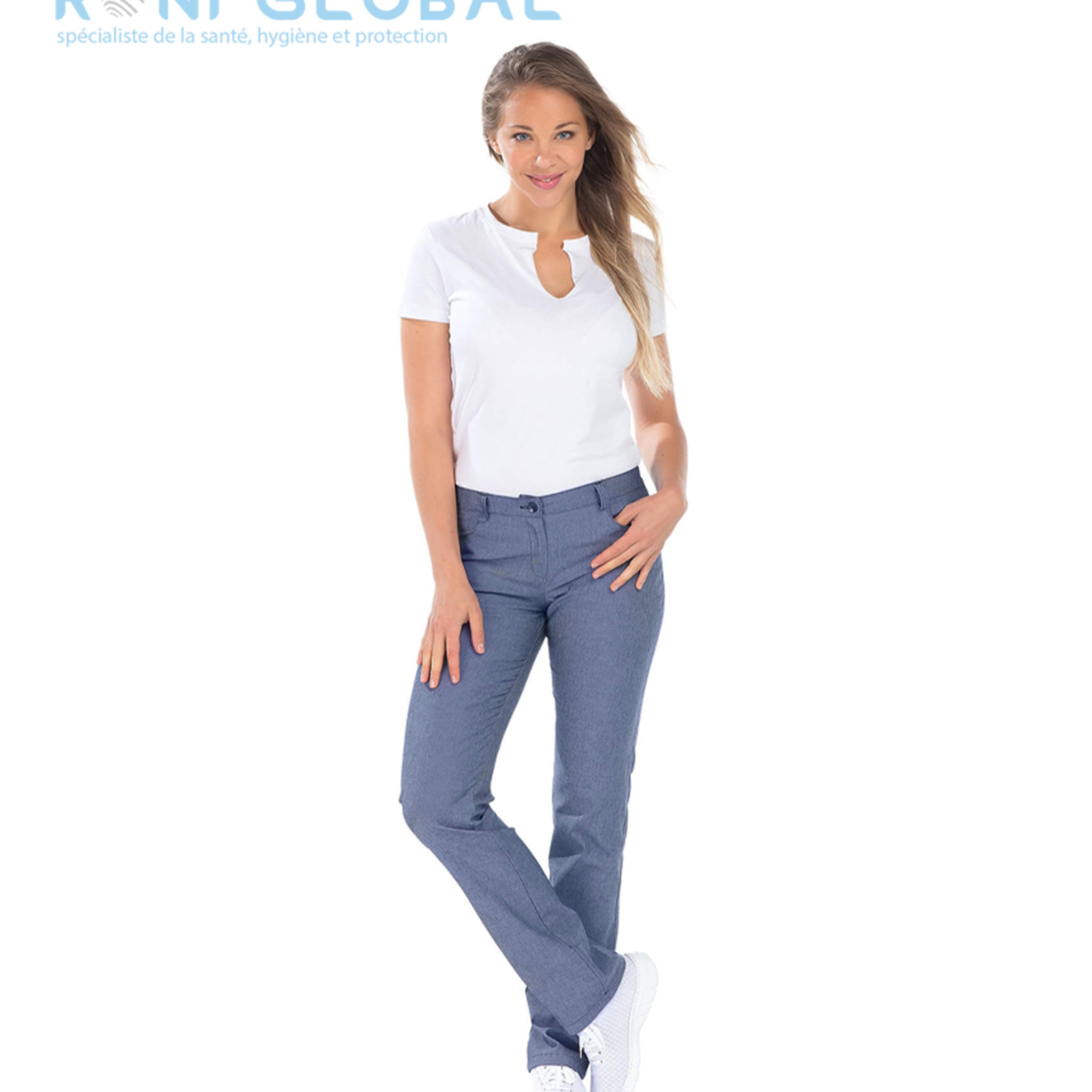 Pantalon de travail femme en coton et polyester avec ceinture élastique et 4 poches - SEYCHELLES REMI CONFECTION