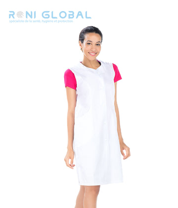 Blouse longue de travail femme sans manches en coton et polyester 4 poches - CECILE REMI CONFECTION