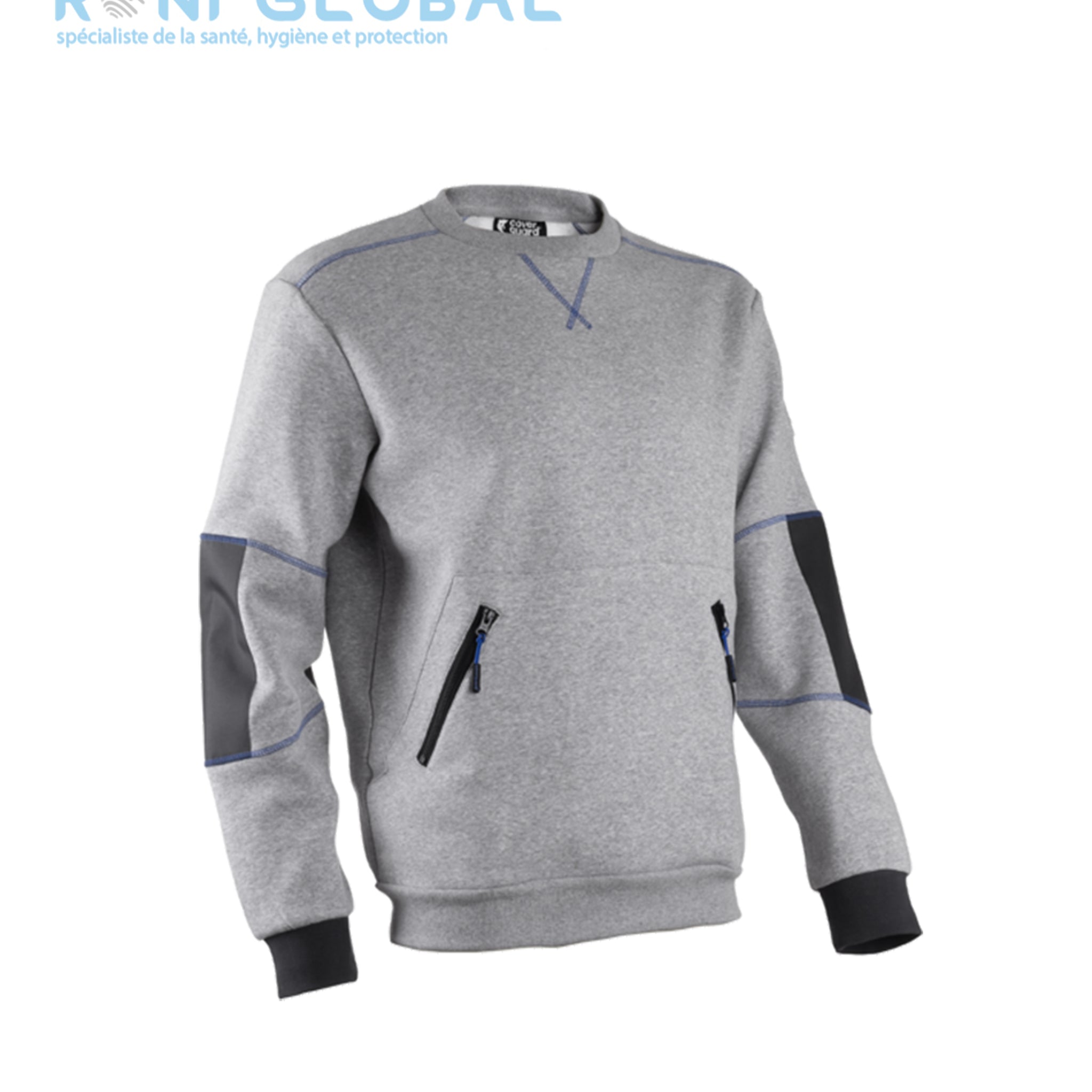 Pull de travail gris en coton/polyester avec coudes renforcés en Oxford 1 poche - HATO COVERGUARD