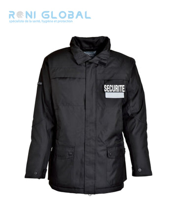 Parka de sécurité noir à capuche, imperméable, en polyester 10 poches - PARKA SECURITE CITYGUARD