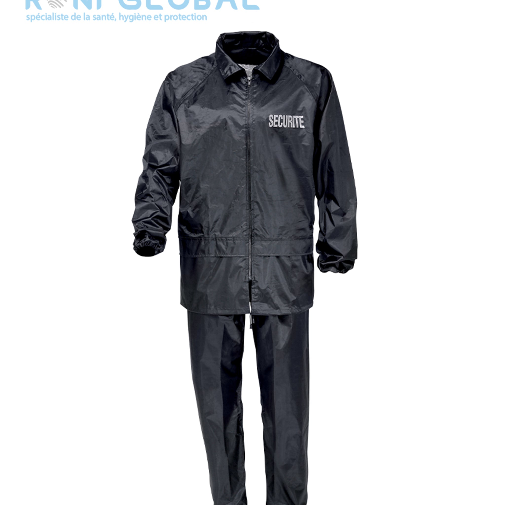 Ensemble de sécurité noir anti-pluie en polyester 2 poches - TENUE PLUIE SECURITE CITYGUARD