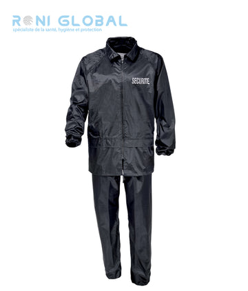 Ensemble de sécurité noir anti-pluie en polyester 2 poches - TENUE PLUIE SECURITE CITYGUARD