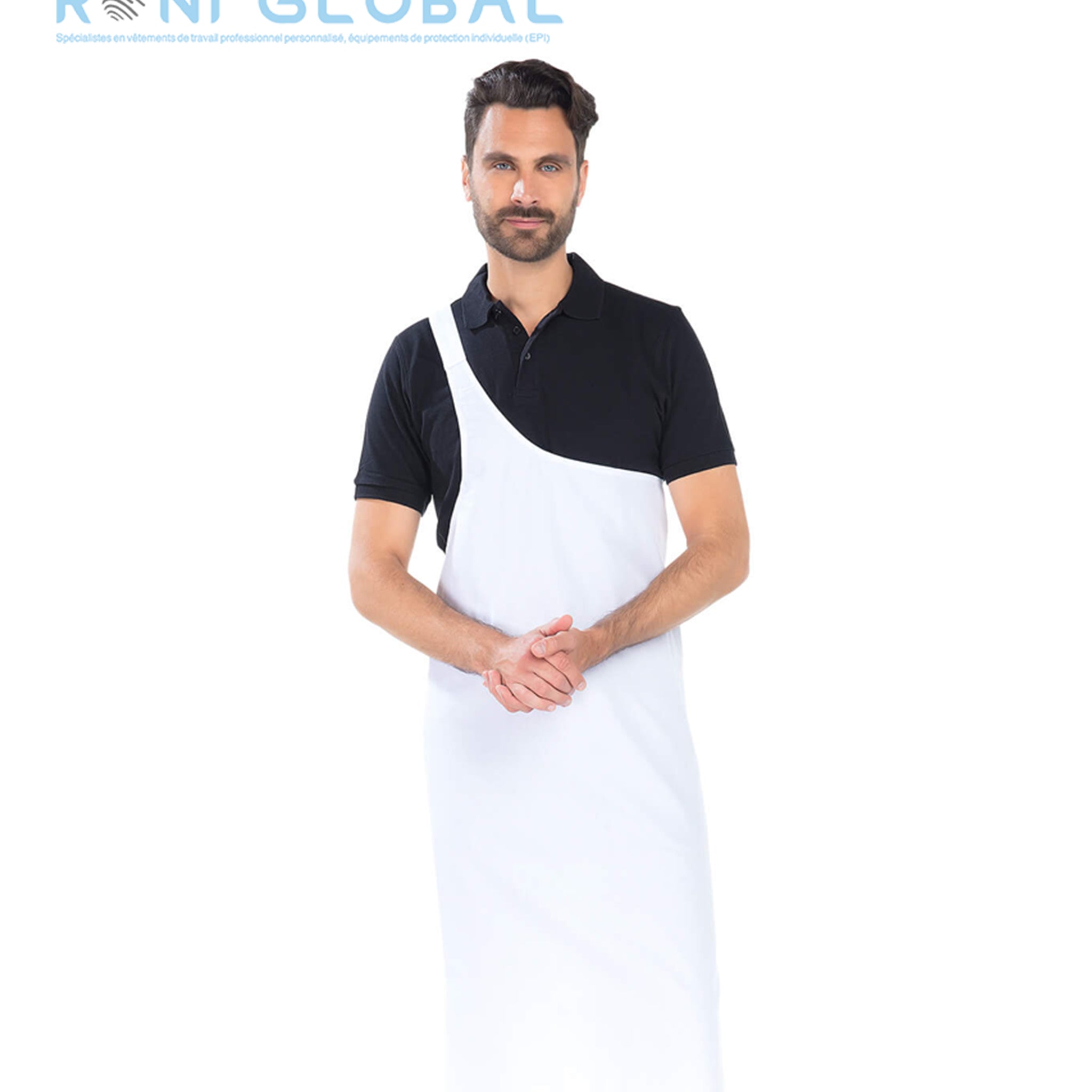 Tablier boucher blanc en coton/polyester sans poche - BOUCHER REMI CONFECTION