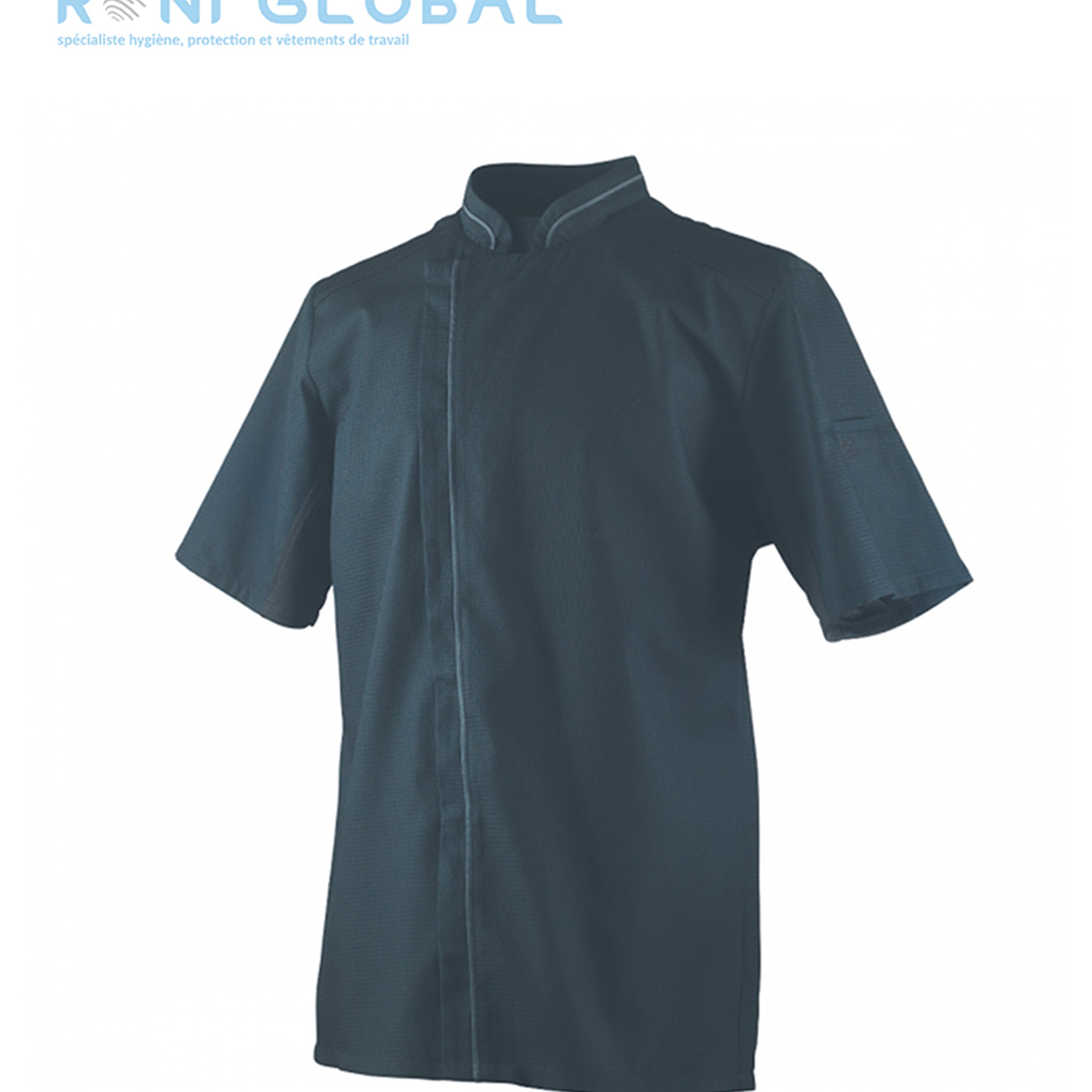 Veste de cuisine noire unisexe manches courtes, coupe slim fit en polyester/coton 1 poche - AGUILA ROBUR
