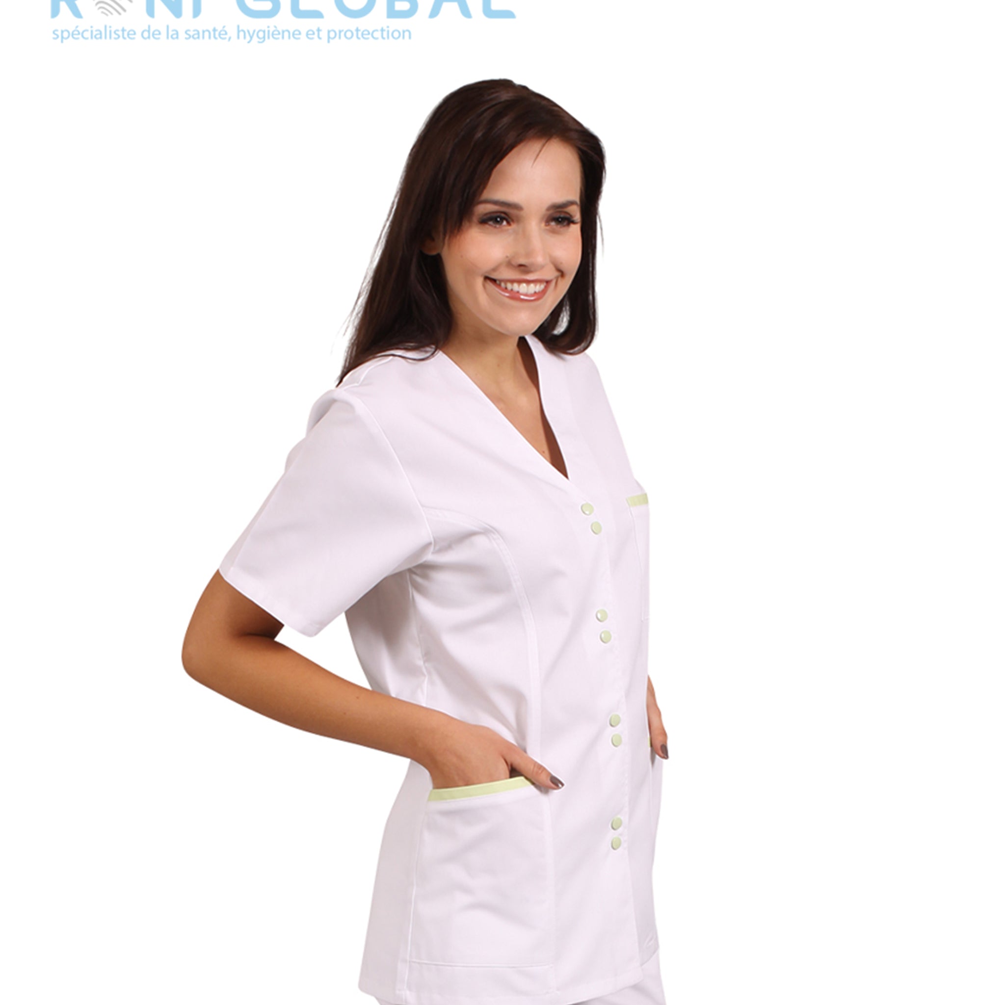 Tunique de travail femme manches courtes en polyester/coton 3 poches - ELLA REMI CONFECTION