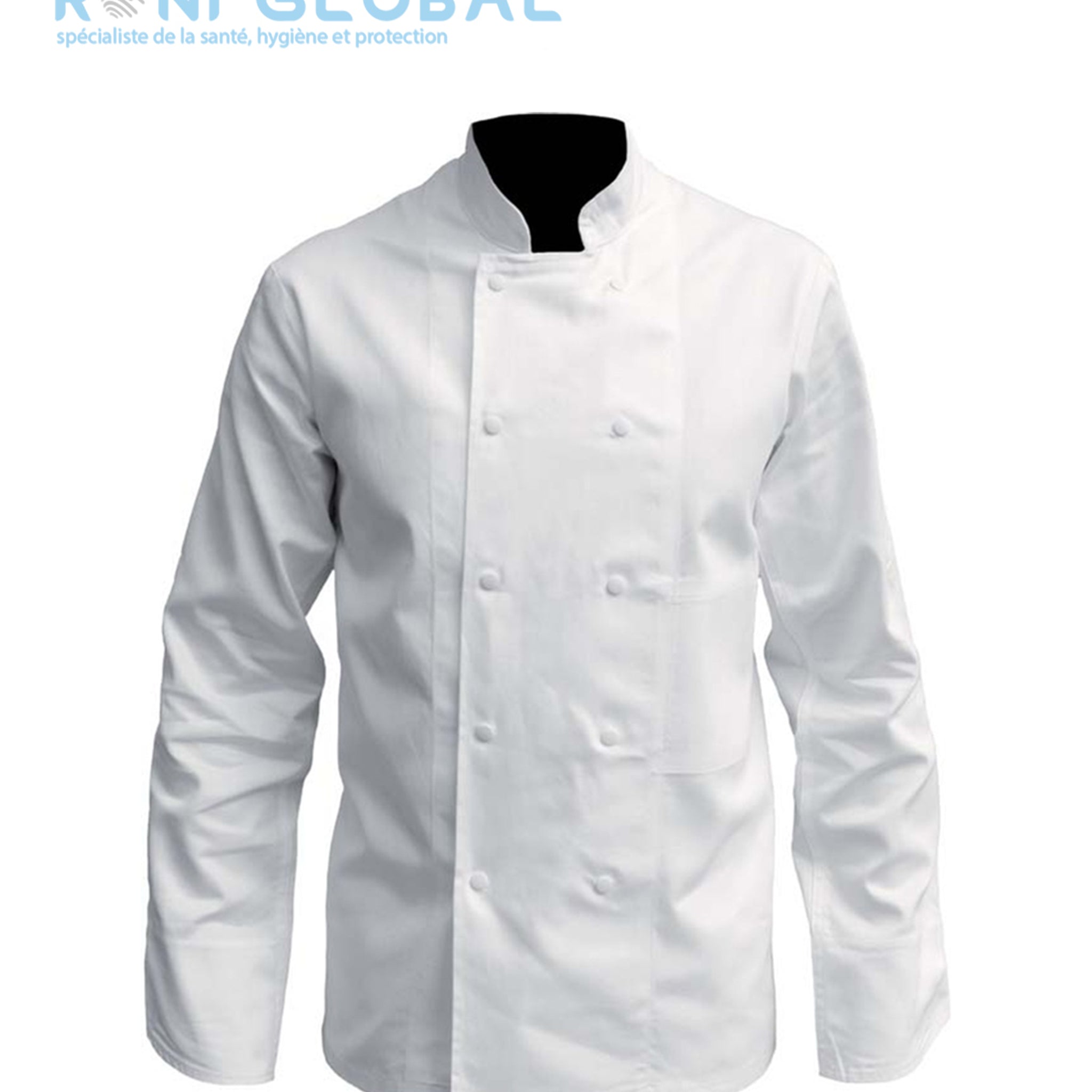 Veste de cuisine blanche manches longues, pressions calottées, en coton 2 poches - VESTE DE CUISINE COTON BLANC PRESSIONS PBV