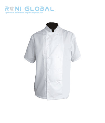Veste de cuisine blanche manches courtes, en coton 2 poches - VESTE DE CUISINE MC COTON BLANC PBV