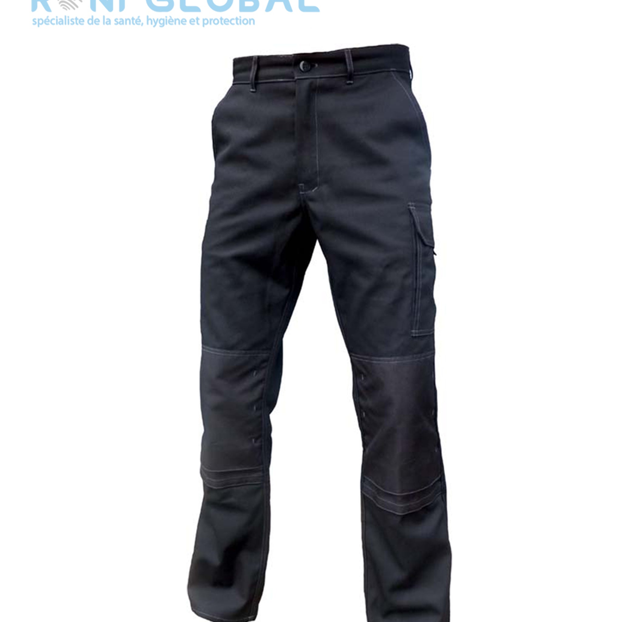 Pantalon de travail noir homme avec protection genoux, en coton/polyester sans métal et 6 poches - PANTALON PG DAVID NOIR PBV