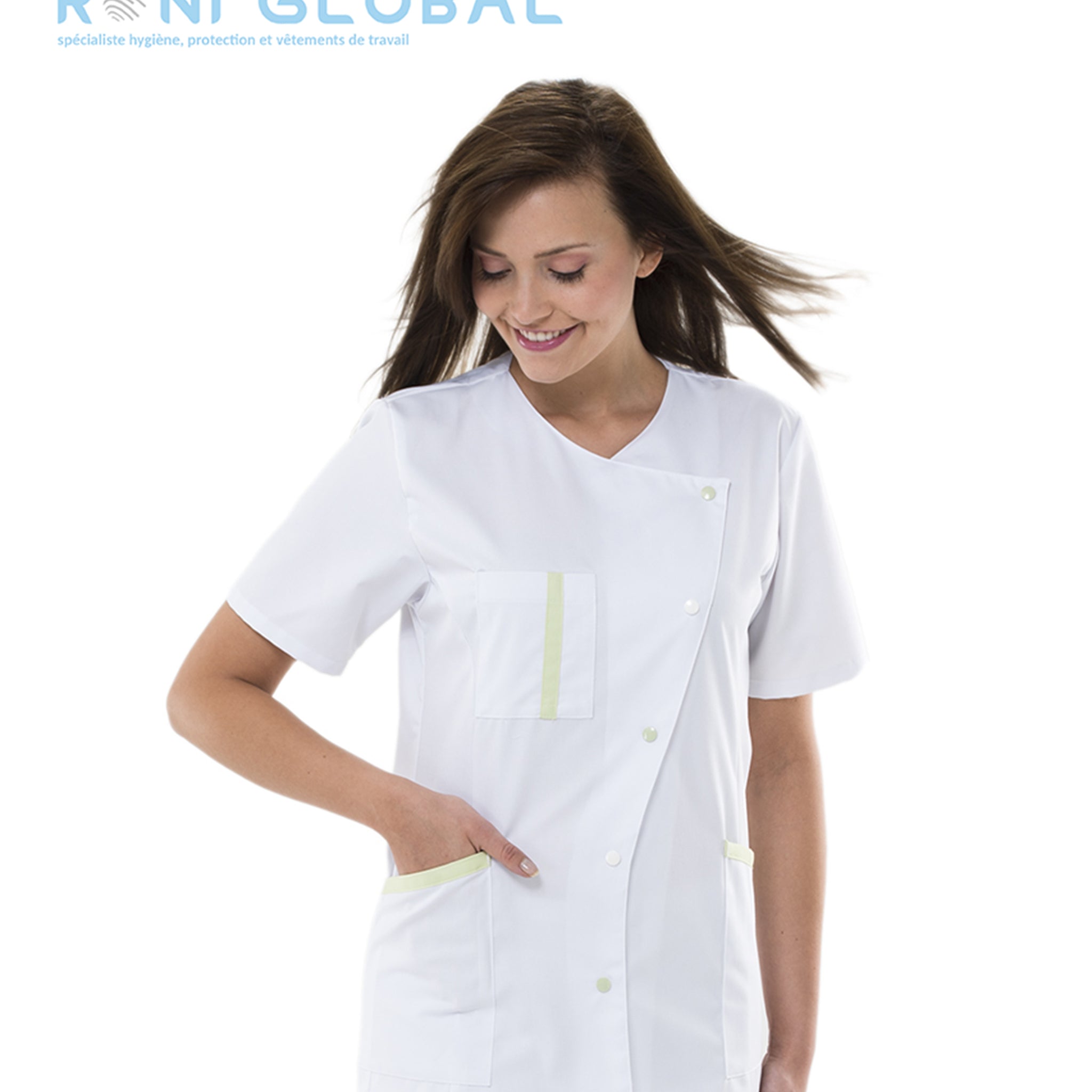 Tunique de travail femme manches courtes en coton et polyester 3 poches - MANON REMI CONFECTION