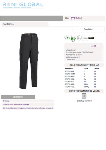 Pantalon de travail avec protection genoux en polyester/élasthanne stretch 7 poches - TENERIO COVERGUARD