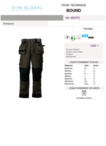 Pantalon de travail avec protection genoux en coton/polyester 11 poches TYPE 2 - BOUND COVERGUARD