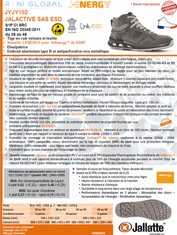 Chaussure montante de sécurité antidérapant, antistatique, anti-froid et anti-fatigue en cuir avec embout de sécurité S1P CI SRC ESD - JALACTIVE JALLATTE