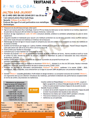Chaussure basse de sécurité antidérapant, antistatique, anti-froid et anti-chaleur en cuir avec embout de sécurité S3 CI HRO SRC - JALTEA JALLATTE