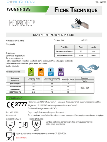 Gant  nitrile noir jetable, non poudré - mediprotec