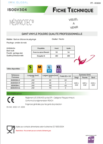 Gant vinyle jetable, poudré - mediprotec