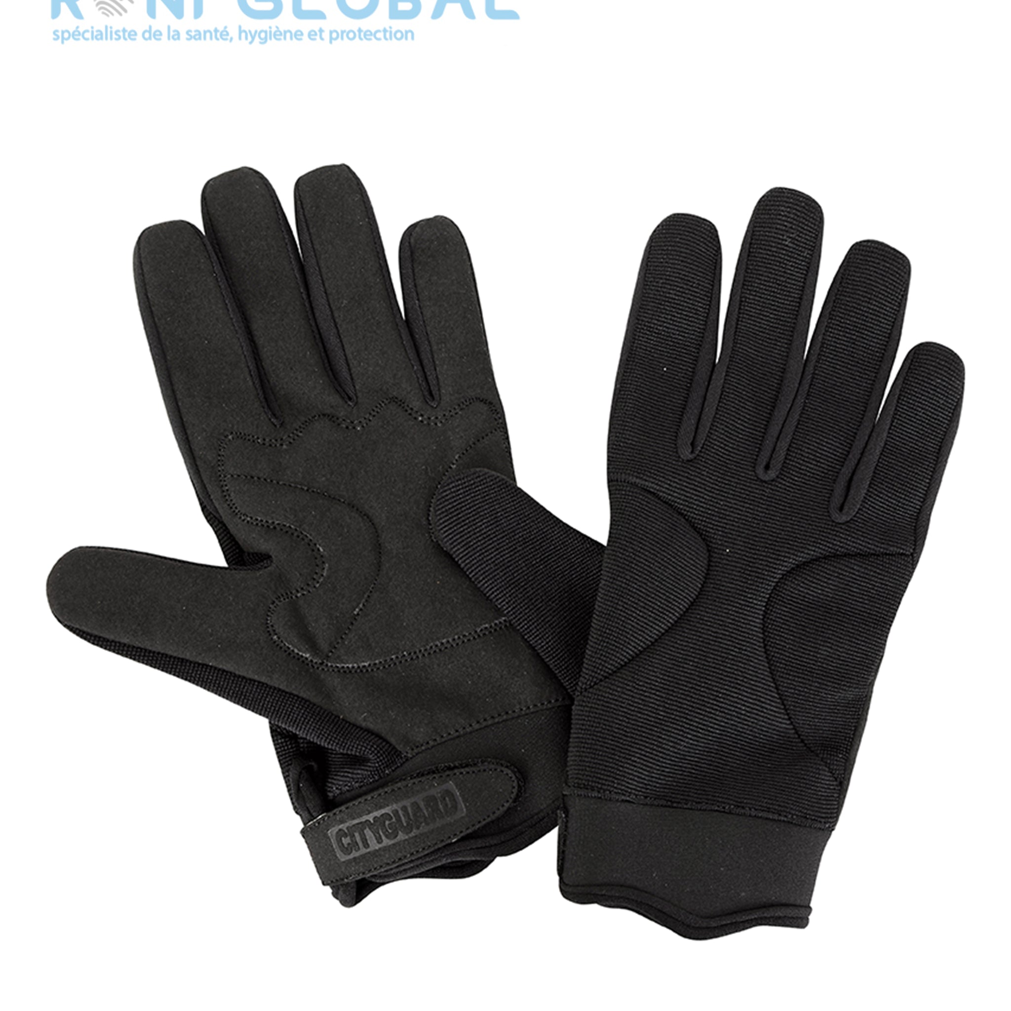 Gant de sécurité noir, réglable en jersey polyester et cuir bi-matière - BI-MATIERE CITYGUARD