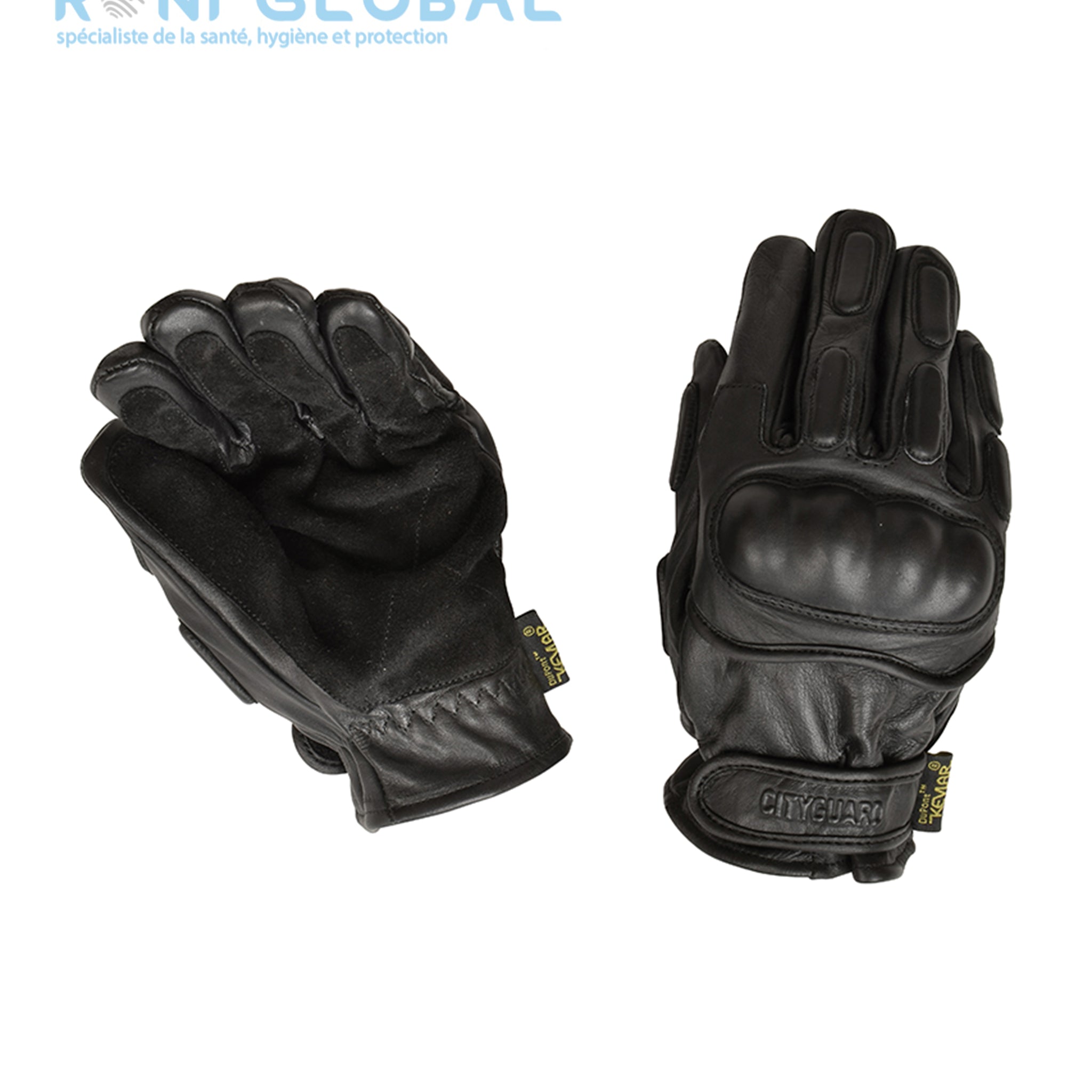 Gant de sécurité noir anti-coupure et coqué, en cuir et kevlar - COQUE ET KEVLAR CITYGUARD