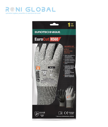 Gant de protection milieu sec en HPPE polyamide élasthanne enduit au nitrile anti-coupure et précision CUT D - EUROCUT N560 COVERGUARD (boîte de 5 paires)