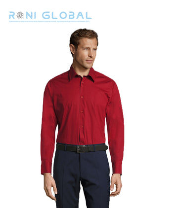 Chemise de travail homme manches longues, coupe ajustée, stretch, en popeline coton/élasthanne - BRIGHTON SOL'S