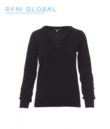 Pull de travail femme col en V, coupe droite en coton et laine - BUSINESS LADY PAYPER