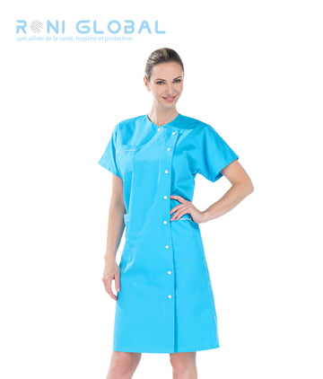 Blouse longue de travail femme manches courtes en polyester/coton 3 poches - CATHY REMI CONFECTION