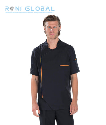 Veste de cuisine homme manches courtes en coton/polyester 3 poches - PAOLO REMI CONFECTION