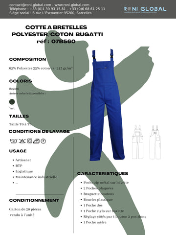 Cotte à bretelles de travail bugatti en polyester/coton 5 poches - P/C BUGATTI PBV