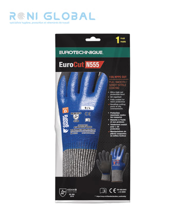 Gant de protection milieu huileux en HPPE polyamide élasthanne enduit au nitrile anti-coupure et précision CUT D - EUROCUT N555 COVERGUARD (boîte de 5 paires)