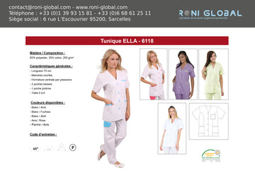 Tunique de travail femme manches courtes en polyester/coton 3 poches - ELLA REMI CONFECTION