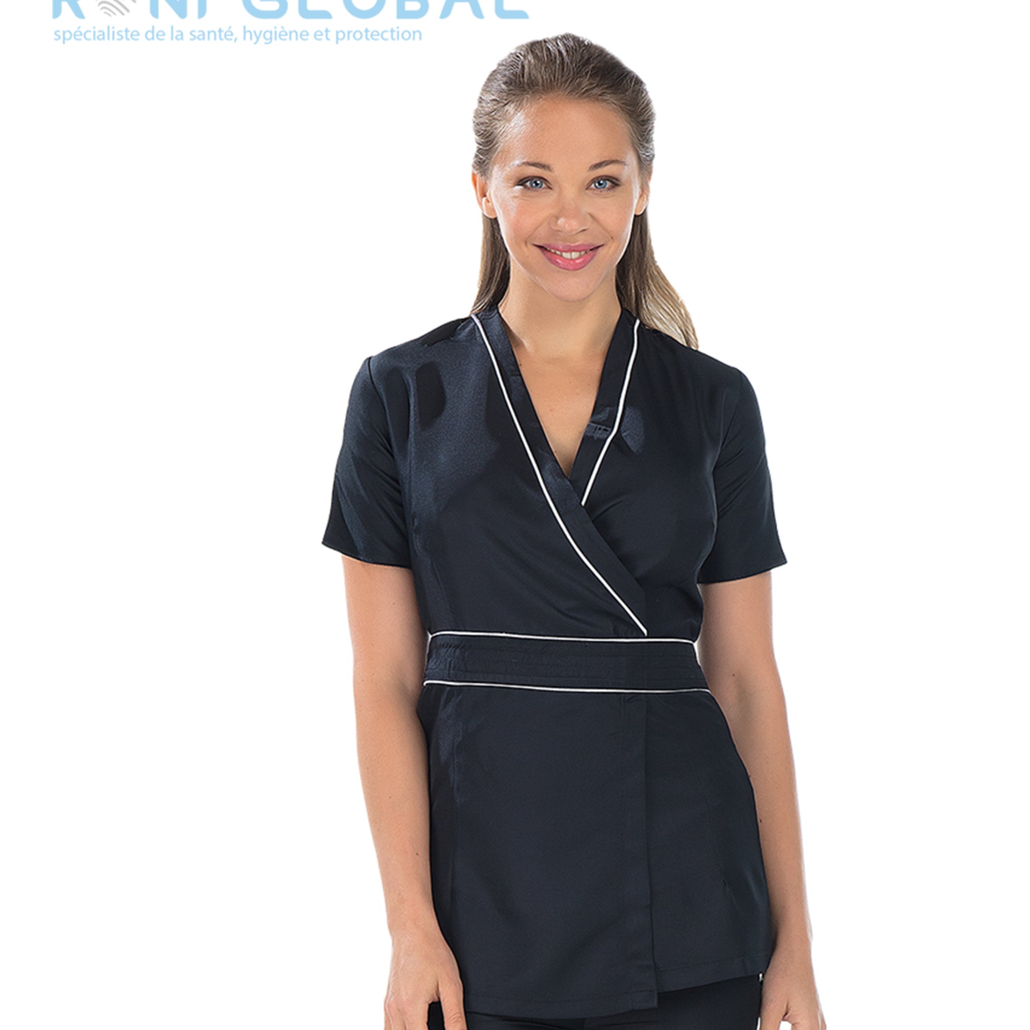 Tunique de travail femme manches courtes fendues en polyester sans poche - ALISON REMI CONFECTION
