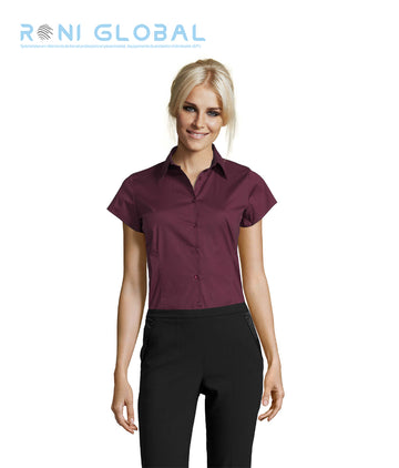 Chemise de travail femme manches courtes, coupe cintrée, en popeline coton/élasthanne - EXCESS SOL'S