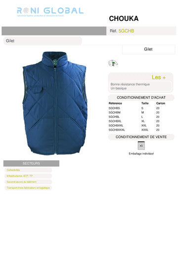 Gilet de travail marine anti-froid thermique en coton/polyester 4 poches - CHOUKA COVERGUARD