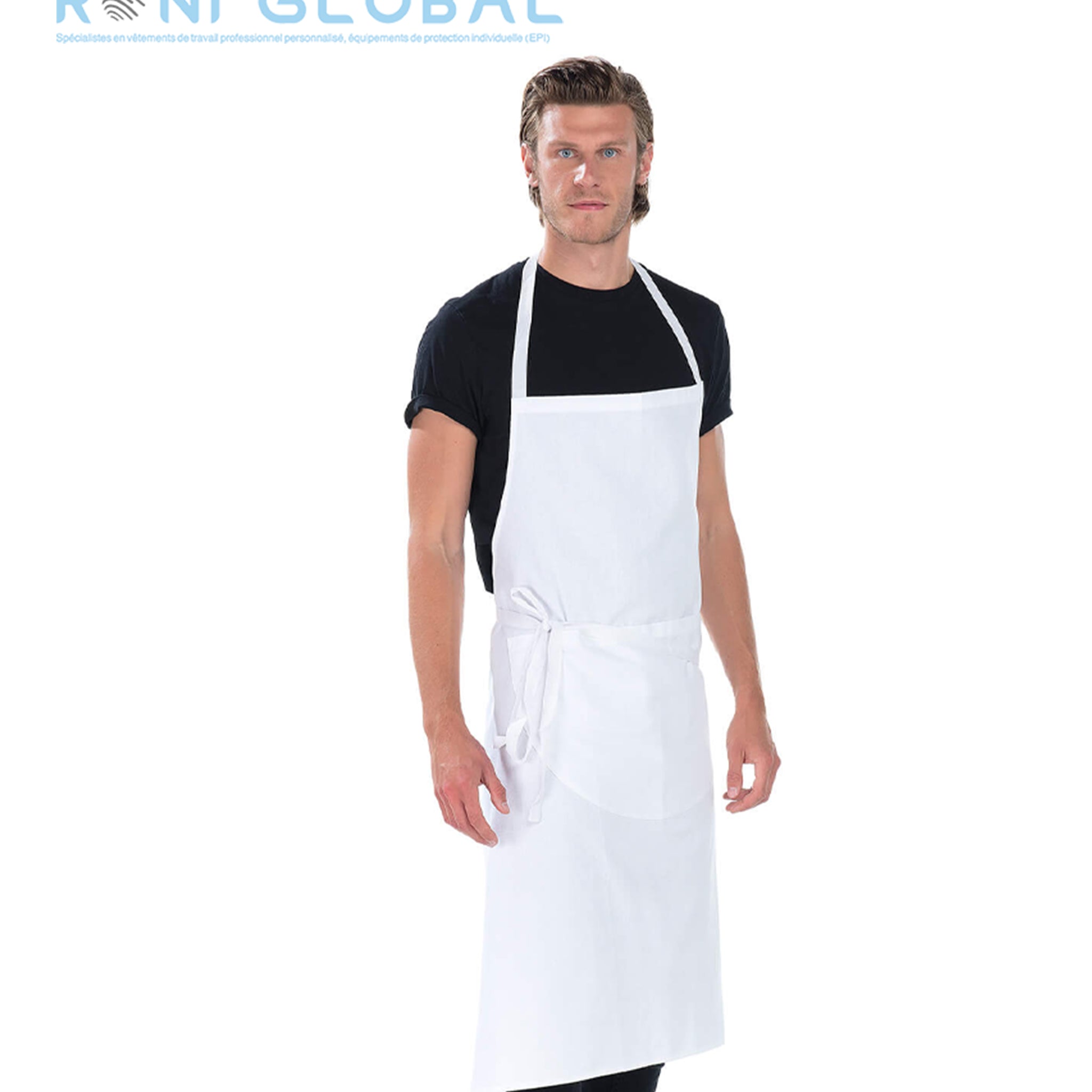 Tablier de service à bavette en coton avec ou sans poche - VALET REMI CONFECTION
