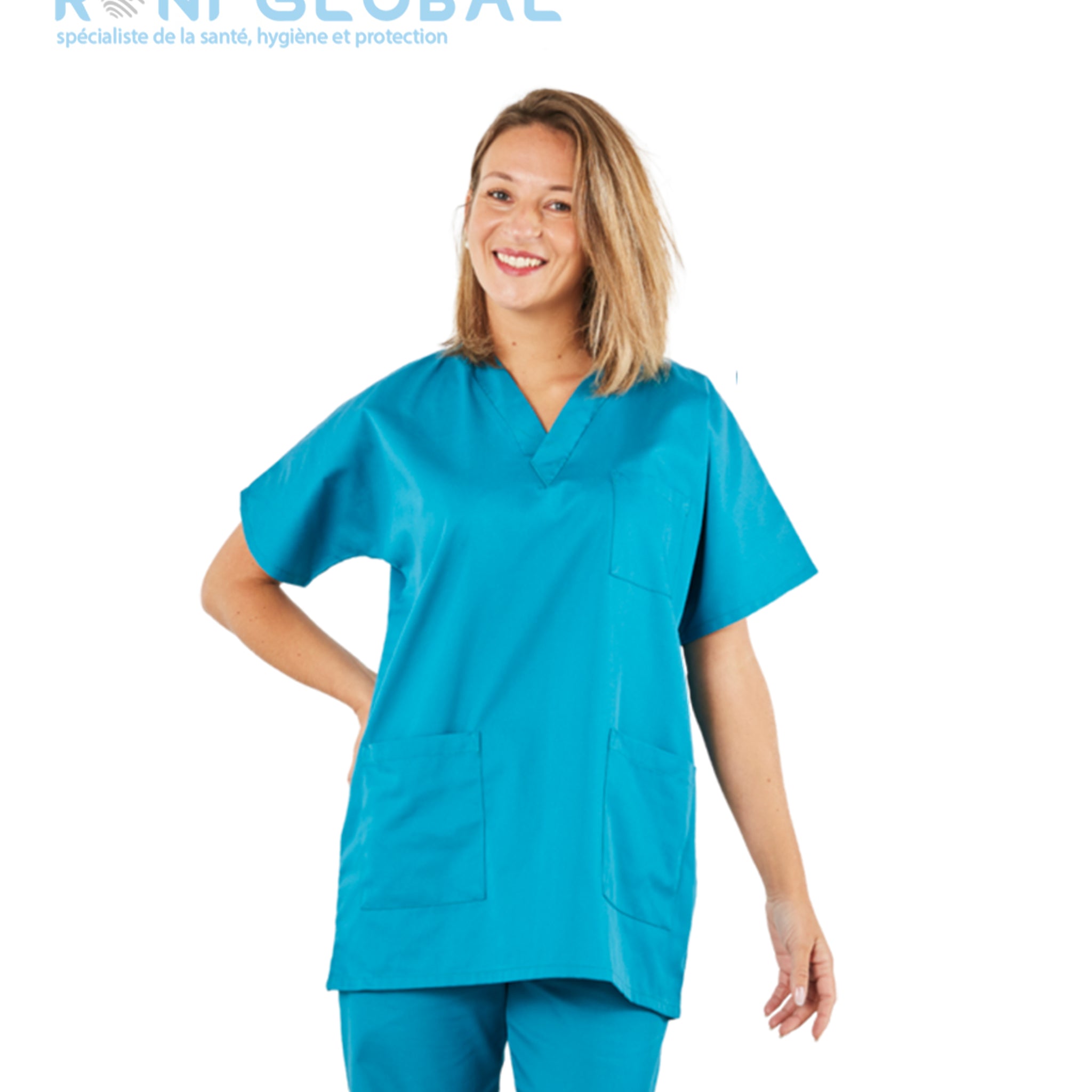 Tunique de travail santé verte jade unisexe manches courtes, en coton et polyester 3 poches - TUNIQUE À ENFILER MIXTE TILY VERT JADE PBV