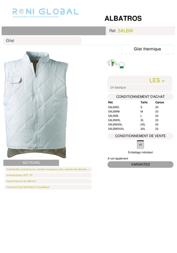 Gilet de travail thermique blanc en polyester/coton 3 poches - ALBATROS COVERGUARD