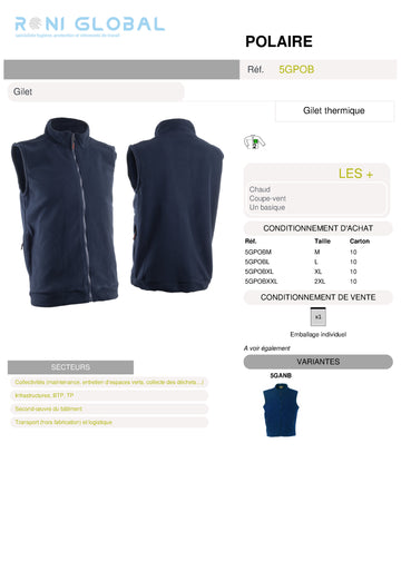 Gilet de travail coupe-vent anti-froid thermique en polyester 2 poches - POLAIRE COVERGUARD