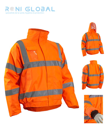 Blouson de travail haute visibilité, anti-pluie, anti-froid thermique et coupe-vent en polyester enduit polyuréthane CLASS 3 - SOUKOU COVERGUARD