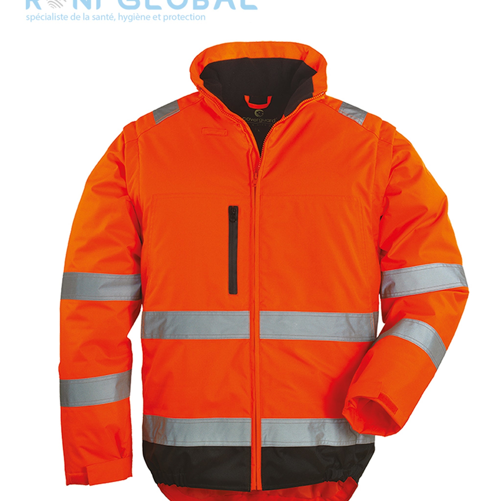 Veste de sécurité haute visibilité 2en1 anti-froid et anti-pluie thermique polyester enduit polyuréthane 4 poches CLASS 2 - HI-WAY COVERGUARD