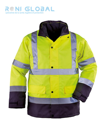 Parka de travail 4en1 haute visibilité anti-froid thermique en polyester enduit polyuréthane CLASS 3 - ROADWAY 4/1 COVERGUARD