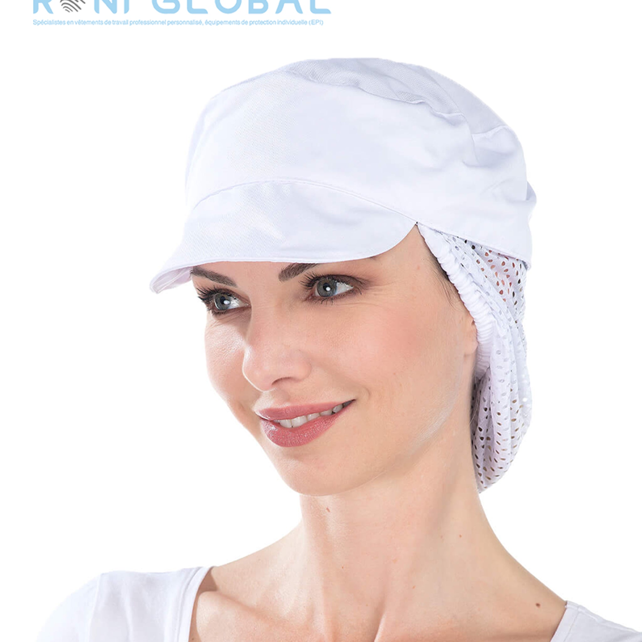 Casquette alimentaire blanche réglable avec filet - CASQUETTE FILET REMI CONFECTION