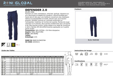 Pantalon de protection antistatique, anti-chaleur et flamme A1-B1-C1-D1-E3, antiacide TYPE PB6, ignifuge CLASS 1 A1, résistant aux arcs électriques APC 1 - DEFENDER 2.0 PAYPER