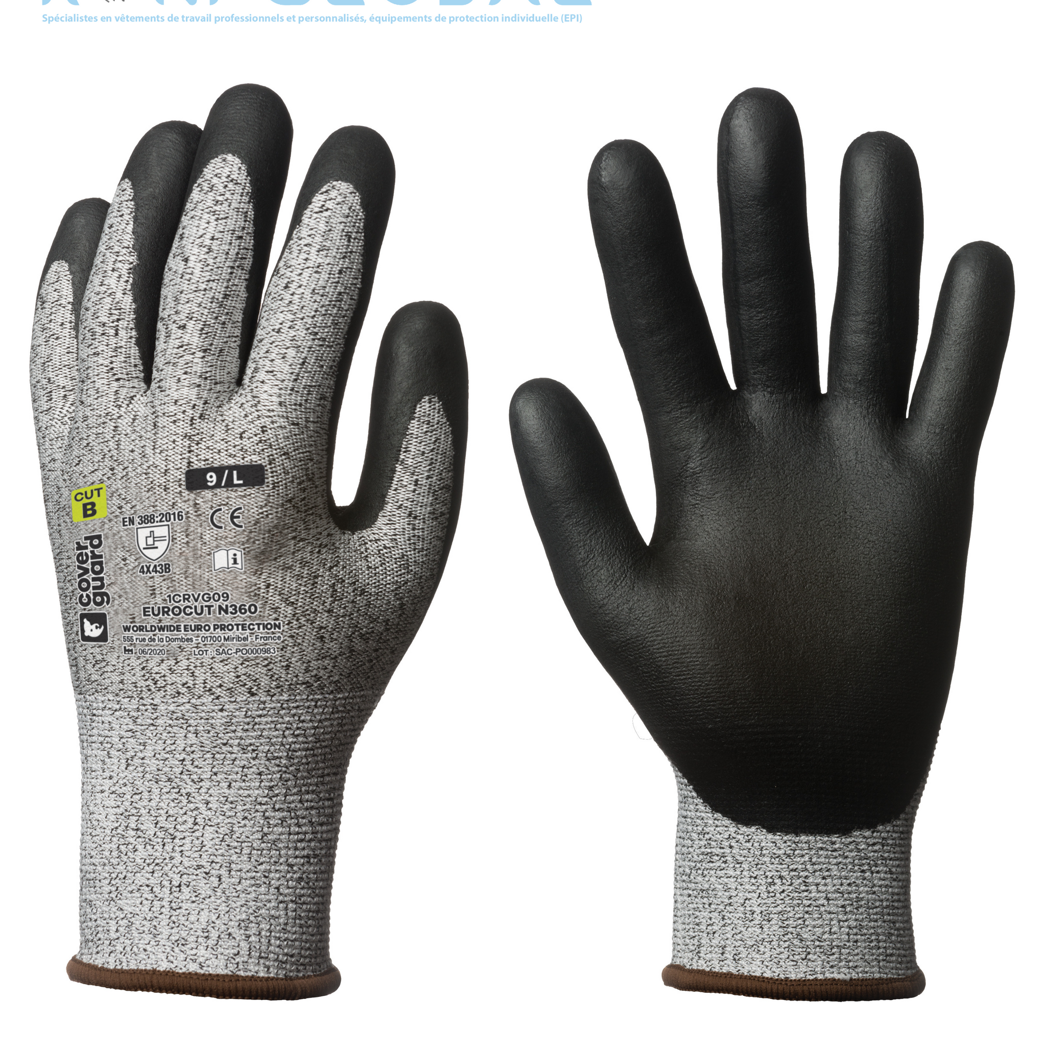Gant de protection milieu sec en HPPE polyamide/élasthanne enduit au nitrile anti-coupure et précision CUT B - EUROCUT N360 COVERGUARD (boîte de 5 paires)