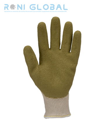 Gant de protection thermique en tricot blanc cassé en coton vierge/coton recyclé/polyester recyclé enduit au latex anti-chaleur et anti-coupure CUT B HOT 2 - EUROHEAT GREEN COVERGUARD (boîte de 10 paires)