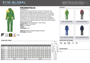 Combinaison de travail bicolore homme coupe droite, en polyester et coton 6 poches - PROMOTECH PAYPER